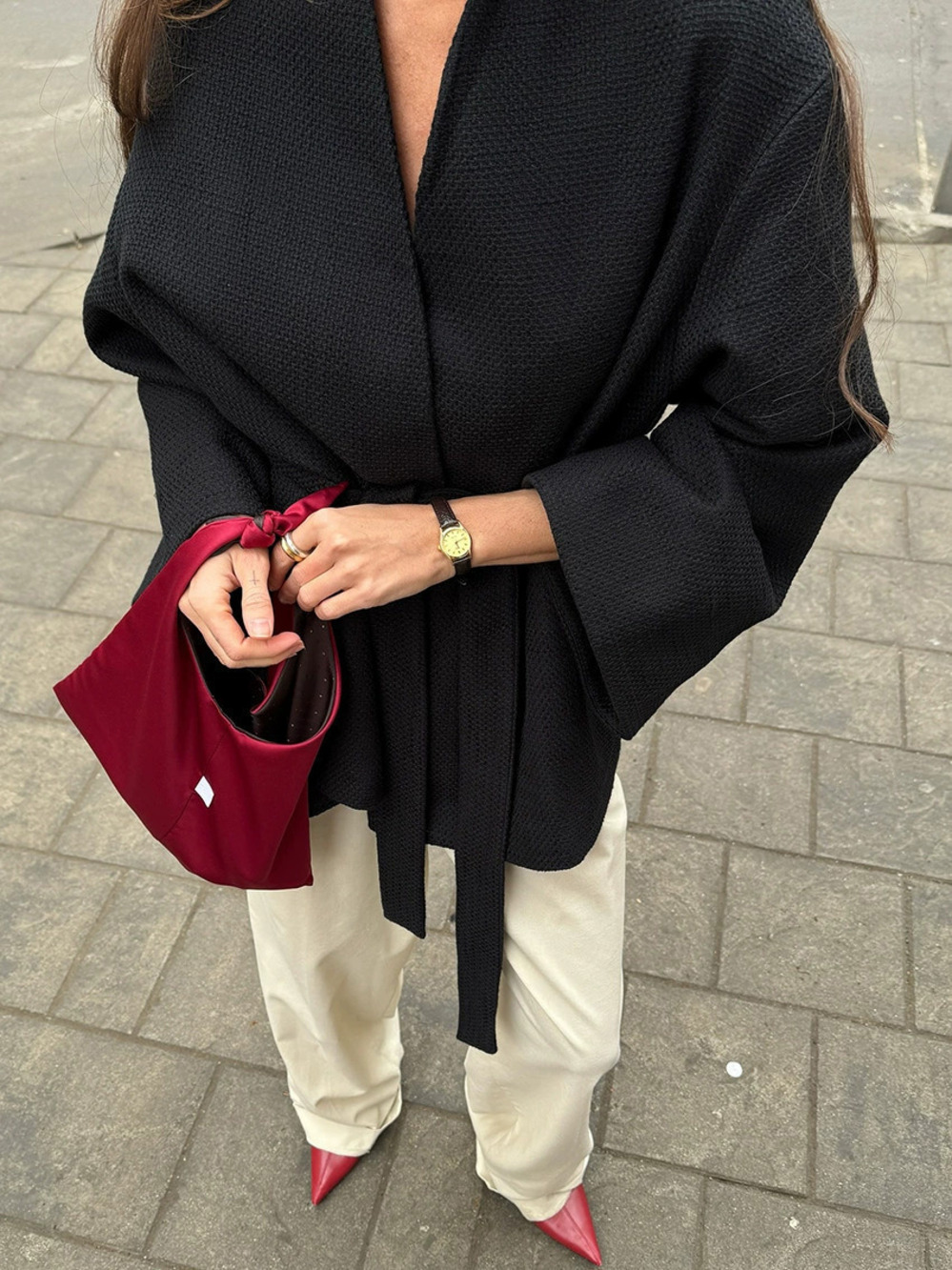 Zara Casual Tie Neck Chanel Long Sleeve Black Coat Fall Winter